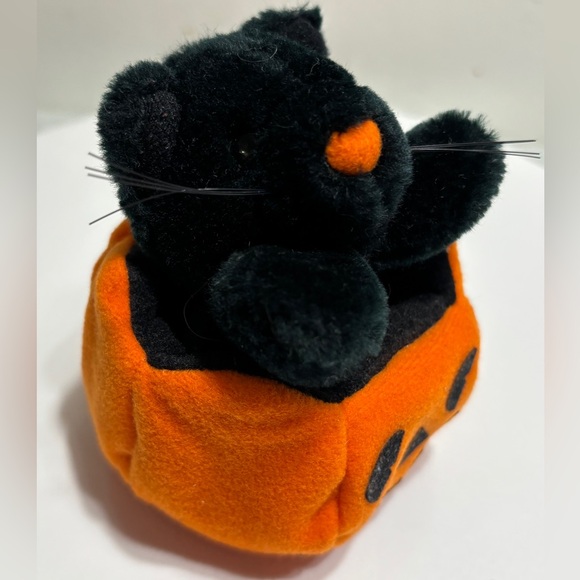 Vintage Halloween Ganz Midnight Pumpkin Black Cat Plush Toy Holiday Decoration - Picture 4 of 6